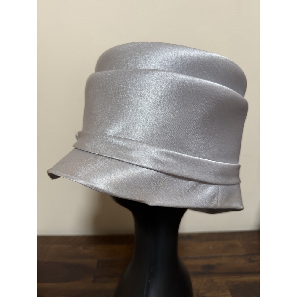 HI's Silver Gray Church Hat Rhinestone Bow Wedding Kentucky Derby Mother Bride - Picture 7 of 16